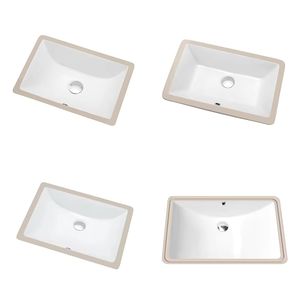 Fregadero de porcelana blanco rectangular para empotrar bajo encimera, lavabo de cerámica para baño, venta al por mayor - Product Image 2