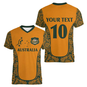 Alibaba-china-vente en gros de t-shirt à col en v personnalisé pour le championnat de rugby australien 2024 pour femmes avec motif de <span class=keywords><strong>tatouage</strong></span> d'art aborigène pour femmes - Product Image 3