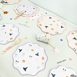 DAMAI Halloween – Vaisselle jetable tendance : Assiettes, gobelets, serviettes en papier personnalisées – Motifs fantômes, citrouilles et crânes mignons pour vos fêtes - Product Image 3