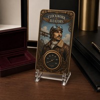 Carte de collection en métal personnalisée, style aviateur mécanique, avec impression artistique multicouche, thème steampunk, carte à collectionner, emballage cadeau