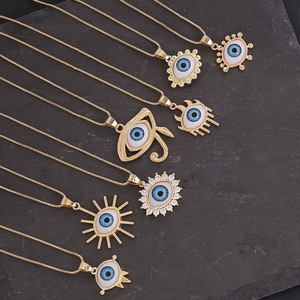 Haute qualité 18K or coeur bleu oeil pendentif collier Bling Zircon oeil d'horus pendentif colliers pour femmes et filles - Product Image 3
