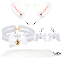 Kit de bondage cosplay 4 pièces très populaire : Collier en dentelle, queue de renard, plug anal, bandeau oreilles de chat, pinces à tétons, jouets SM pour adultes