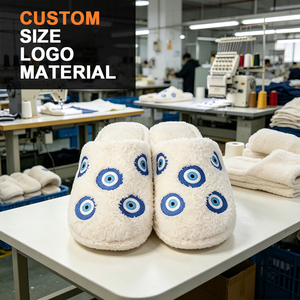 Customizable Wholesale Cute Fluffy Fuzzy <strong>Slippers</strong> Heart Evil Eye Plush Home Slides Ladies Winter Indoor Flat Warm <strong>Slipper</strong> - Product Image 1