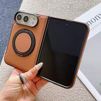 Étui en cuir de luxe avec support magnétique pour iPhone Duo 18, support à anneau pliable, finition mate, protection antichoc douce