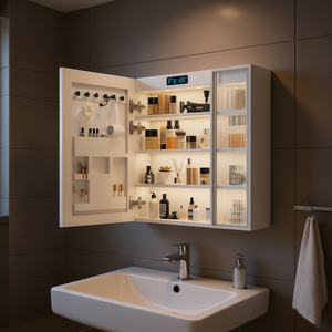 Armoire à pharmacie murale FCH avec miroir LED, 20+8,5x28 pouces, en panneau de particules blanc, avec étagères et éclairage - Product Image 2