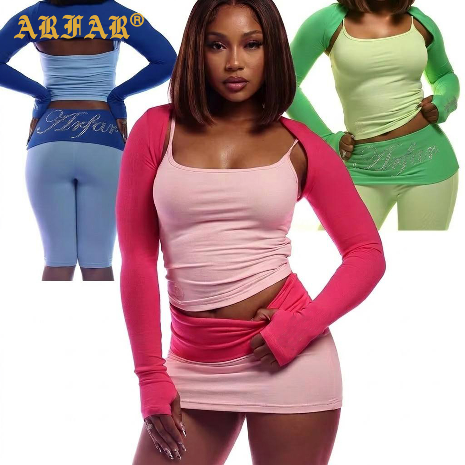 2026 Custom Rhinestone Fall Loungewear Sets Women's Summer tank Tops Shawl and Foldover Leggings 3 Piece Casual Outfits · image 2