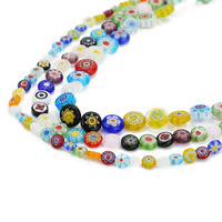 Perles en verre cristal Millefiori plates et rondes, colorées, pour bracelets et colliers unisexes faits à la main, artisanat de mode DIY