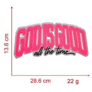 Parches de chenilla grandes y coloridos al por mayor, diseños personalizados de letras 'God is Good', parches bordados termoadhesivos para ropa - Product Image 2