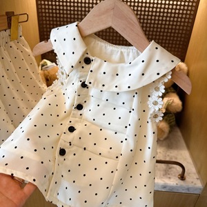 Nuovo Arrivo: Completo Estivo Due Pezzi per Ragazze, Stile Chic con Colletto Peter Pan a Pois e Ricamo <span class=keywords><strong>Margherita</strong></span>, <span class=keywords><strong>Abbigliamento</strong></span> per Bambine - Product Image 5