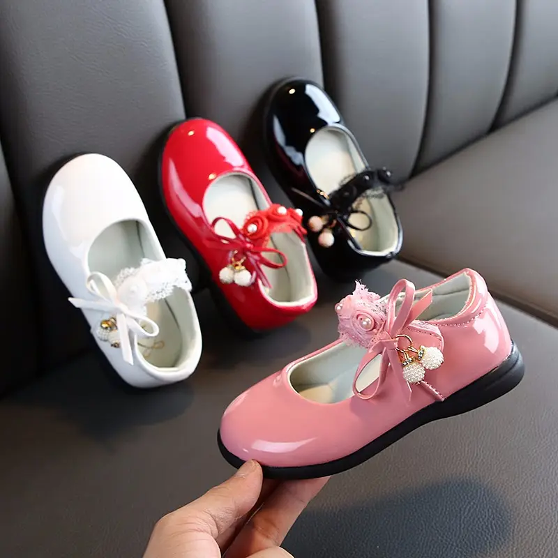 Fancy children shoes sweet design leather girls fashion fancy kids flower dance shoes dansschoenen met bloemen voor kinderen