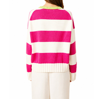 Pull en maille côtelée contrastante à col en V pour femme, en mélange de coton, rayé, confortable et décontracté, vente en gros sur mesure