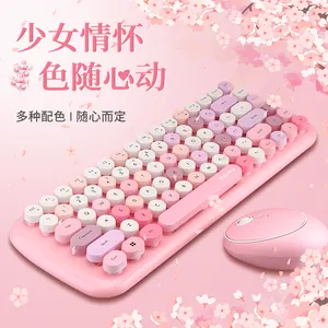 MOFii Kombo Mouse Keyboard nirkabel 2.4G, Mouse Kombo dengan Keycaps warna-warni, Mouse Keyboard untuk peningkatan produktivitas