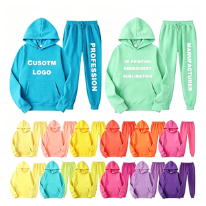 Custom Heavyweight Streetwear Hoodie Sweatpants Set Unisex Print Oversized Cotton Blank Tracksuit Set 2 Piece Jogger Set 8090 - Product Image 1