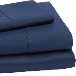 Wrinkle Free Navy Color Brushed Microfiber Flat Bed Sheet Set Bedding Sheets