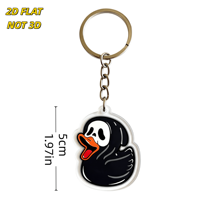 Porte-clés en acrylique Ghost Duck, canard en caoutchouc noir avec visage et bec orange, breloque transparente double face