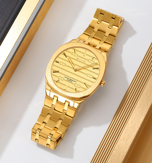SKMEI 9372 New Fashion Luxury Alloy Case Stainless Steel Band Analog Quartz Watch for Men 3BAR Water Resistant Charm Watches
