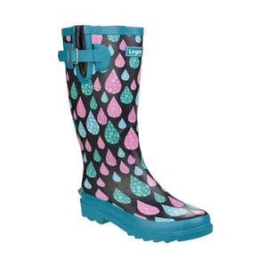 Welly Printed Regens tiefel Anti-Rutsch Wasserdicht Hot Sale Custom Adult Damen Seitens chnalle Frauen Regens tiefel Baumwoll stoff Gummi - Product Image 1
