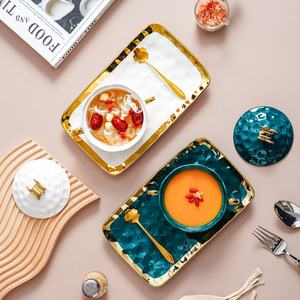 Lot de 3 Nouveaux Bols en Céramique Dorée Style Nordique avec Couvercle – Écologiques et Personnalisables – Vaisselle de Table, Plateau à Dessert et Cuillère - Product Image 2