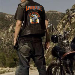 2025 Vintage azteca fresco motociclista <span class=keywords><strong>Chaleco</strong></span> de cuero bordado insignia chalecos de <span class=keywords><strong>hombre</strong></span> - Product Image 2