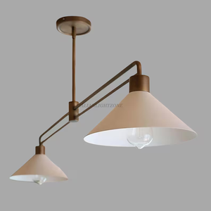 Lustre suspendu moderne de luxe en laiton à 2 lumières, style mi-siècle, luminaire de plafond linéaire réglable pour îlot de cuisine et salle à manger - Product Image 2