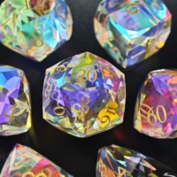 Set Dadu Polihedral Kaca Iridescent LuxeRoll 7 Buah, Dadu DND Kristal Bening dengan Angka Emas untuk Permainan Meja RPG Kustom