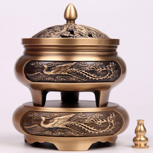 Tongpu Craftsman Pure Copper Sandalwood Incense <b>Burner</b>, Three-Legged Carved Copper Incense <b>Burner</b>, Antique Zen-Style Tea - Product Image 1