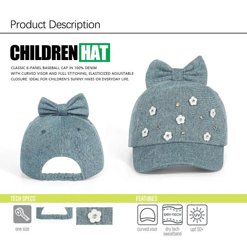 Gerecycled Zacht Pasgeboren Baby Baby Custom Wassen Denim Cap Hoed Kinderen Vader Hoed Verschillende Soorten Sport Kinderen Bedrukte Caps