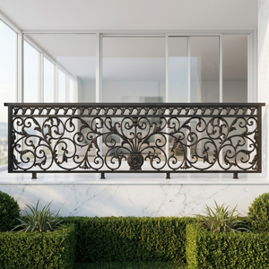 Rampe de balcon décorative en acier inoxydable noir et fer forgé pour villa, appartement, hôtel, complexe hôtelier - Product Image 1