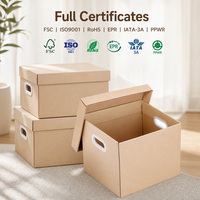 Kraftpapier Wellpappe Aufbewahrungsbox mit Deckel & Kunststoff-Tragegriffen Kundenspezifisch Bedruckte Recycelbare Umzugsverpackung PPWR FSC-Zertifiziert