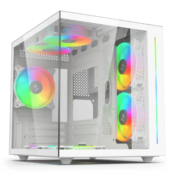 most popular cube mid tower chassis gaming computer case suppliers desktop transparent gaming pc case white 2 glass sides