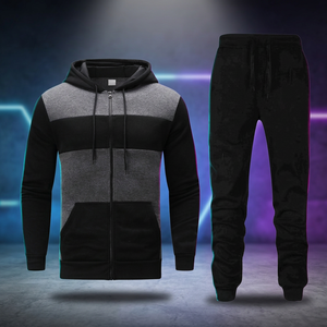 Ensemble de survêtement à capuche pour homme avec blocs de couleur, sweat-shirt et pantalon décontractés à manches longues avec fermeture éclair, tenue 2 pièces pour l'automne - Product Image 1