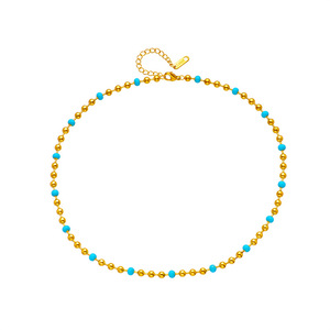 Gold Bead Titanium Steel Turquoise Beaded Chain Necklace Ball Shape Geometric Design Fashion Jewelry Yiwu Origin N1813 - Product Image 5
