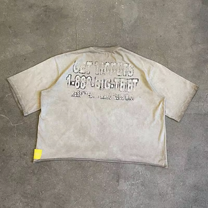 Fabricante personalizado recortada ajuste camisetas corte camiseta DTG impreso venta al por mayor de algodón Vintage ácido lavado hombres Boxy gráfico camiseta - Product Image 5