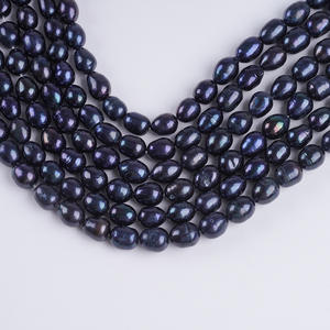 Vente en gros d'usine, perles d'eau douce naturelles blanches, forme de riz noir, semi-finies, 8-9 mm, pour collier DIY - Product Image 3