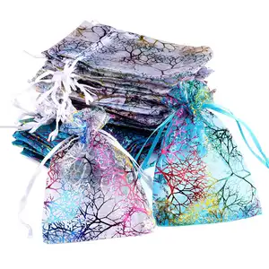 15*20 17*23 20*30cm Colorful Tree Coral Pattern Jewelry Packaging Organza Bags for Bracelet Beads Gift