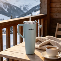 Système de pailles réutilisables dissimulées, anti-fuite, simple, avec isolation sous vide à double paroi en acier inoxydable, pour tasse de voyage avec poignée, couvercle et brosse de nettoyage
