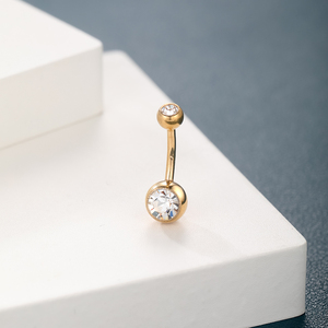 Nhẫn rốn titan G23 14G, trang sức xỏ khuyên rốn, ren trong, hai viên pha lê trắng - Product Image 5