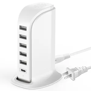 Carregadores Multifuncionais 6 em 1 USB C Charger Station Hub 20W Mobile Phone Charger Tower Station para iPhone