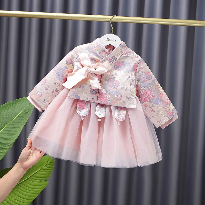 21453 Chinesische Art Baby Mädchen Winterkleider Mädchen High Neck Herbst Winter Kleid Kleidung für Kinder Mädchen