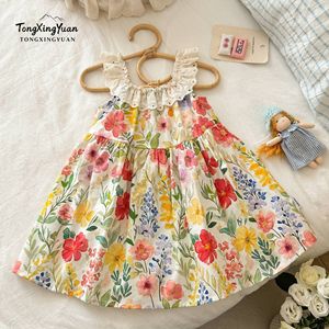 Child Star Circle Girls Floral Print Dress Sleeveless Scalloped Neck Cotton Summer Pastoral Style Dress For Baby Girl - Product Image 1