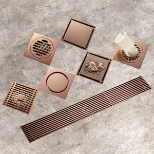 Desagüe de suelo moderno minimalista en oro rosa, antirollos, de latón macizo, cuadrado, con brida para ducha, inserto para azulejo, de largo alcance, 10x10cm para - Product Image 1
