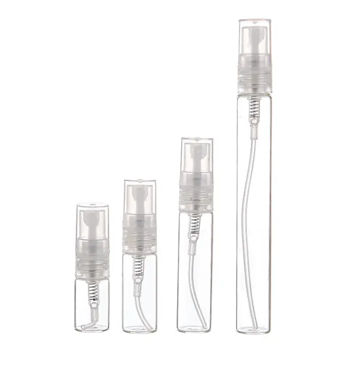 Goedkope Hoge Kwaliteit 2Ml 3Ml 5Ml 10Ml Kleine Parfum Verstuiver Flesjes Sample Glazen Fles Met Plastic spray Pomp Mini Tester Flessen