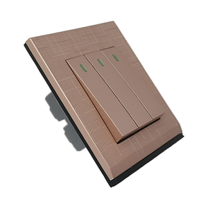 Interrupteurs muraux VNX UK Standard Gold Wire Drawing Color There Gang 10A avec néon, interrupteurs électriques pour la maison - Product Image 2