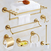 Ensemble d'accessoires de salle de bain de luxe en cuivre doré, porte-serviettes mural, crochet pour peignoir, porte-papier toilette pour hôtel, villa