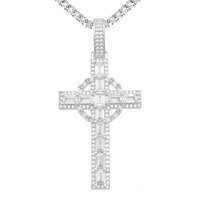 Pendentif croix européenne américaine hip-hop dharma bâton diamant argent 925 bijoux chrétiens en forme de lettre en or pour les anniversaires