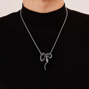 Collier pendentif <span class=keywords><strong>serpent</strong></span> personnalisé en acier inoxydable, pendentif animal reptile (<span class=keywords><strong>serpent</strong></span>, cobra, vipère, <span class=keywords><strong>python</strong></span>) avec chaîne ras-du-cou - Product Image 1