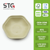 Tazón Hexagonal de Bagazo de 30oz y 32oz al por Mayor, Desechable, Compostable, de Fibra de Caña de Azúcar, Envuelto Individualmente para Catering