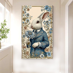 Peinture par numéros de grande taille à faire soi-même : un M. Lapin tenant une fleur, peinture acrylique de haute qualité pour la décoration murale de la maison - Product Image 2