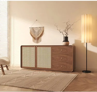 ATUNUS-Buffet 3 portes en rotin récupéré, blanc et marron clair, style de luxe nordique moderne