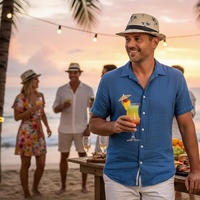 Chapeau Fedora en paille tropicale créatif à imprimé cocotier, à bord court, style Trilby, pour les fêtes hawaïennes, les soirées sur la plage et les vacances d'été